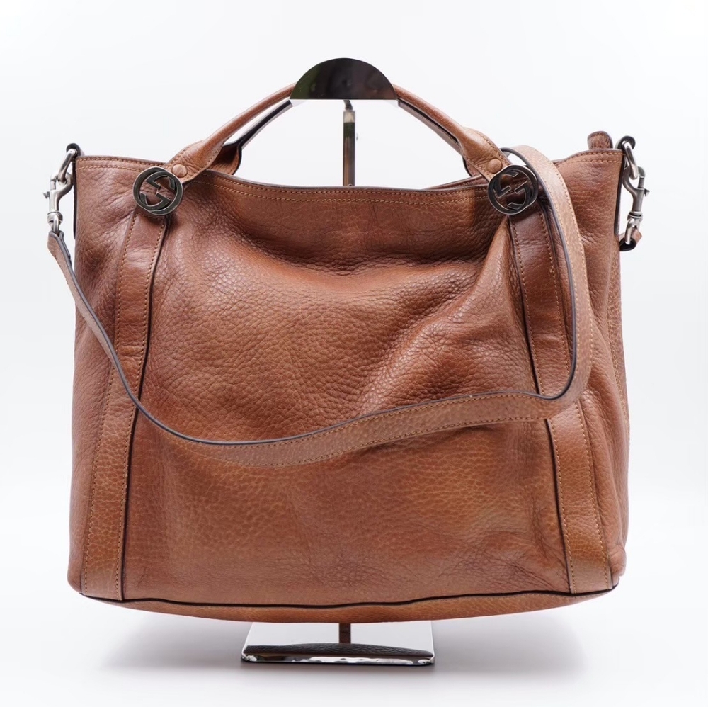 GUCCI Pebbled Miss GG Top Handle Bag